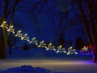 holiday lights with santa and reindeer