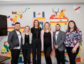 yspace georgina team poses with Caroline Mulroney at YSpace Georgina Entrepreneurship Hub